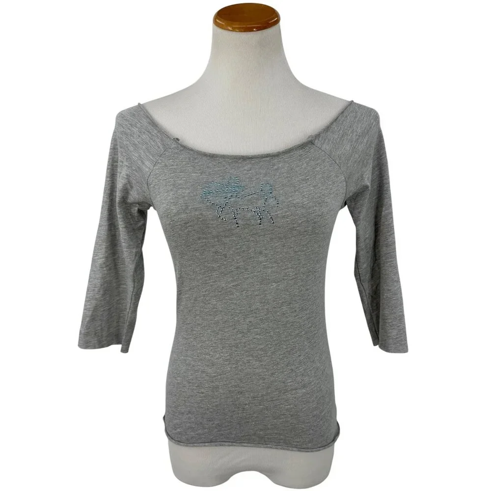 Vtg 90s NWT Gray Studded Sagittarius Zodiac Tee | McBling Noughties Grunge Y2K M - Picture 2 of 15